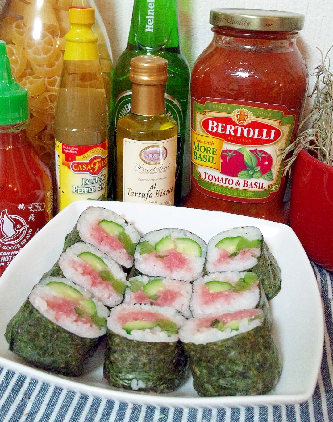 ねぎとろと野沢菜漬けの寿司海苔巻き・ラップで簡単☆