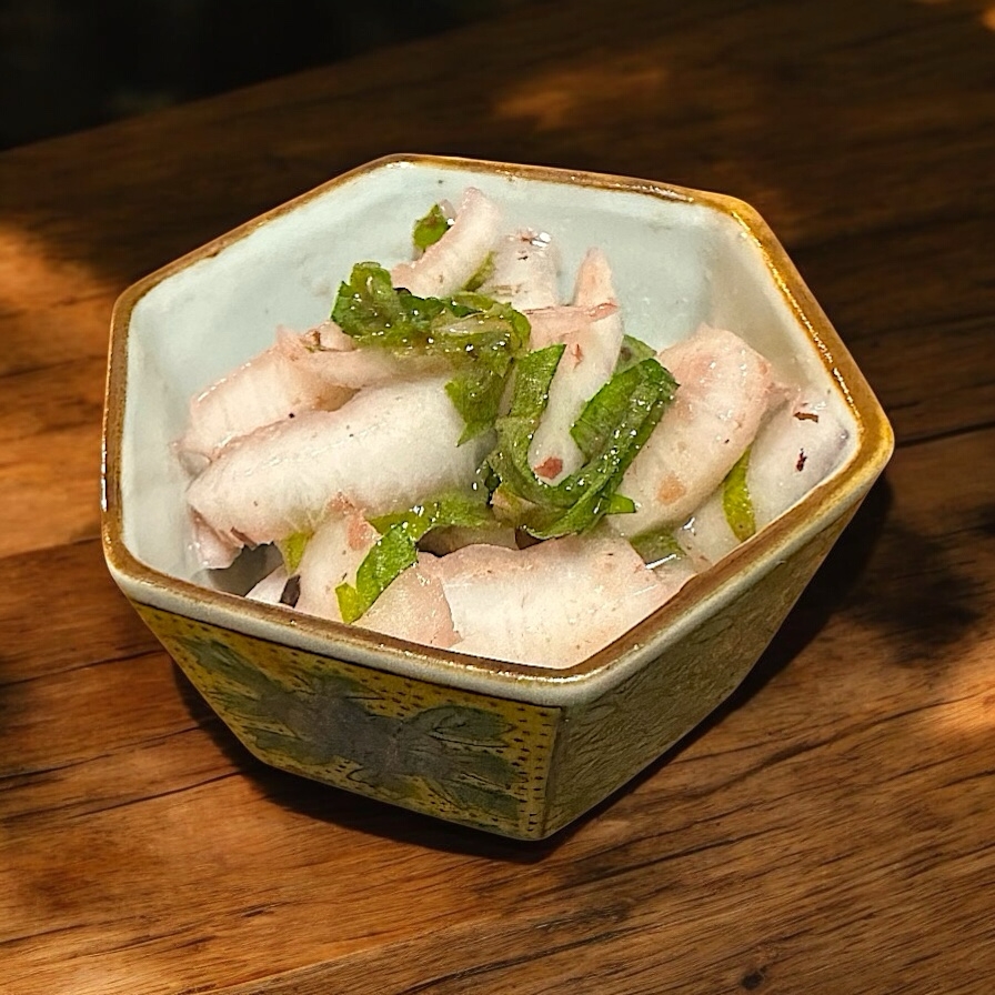 アイラップで！大根の面取り部分と大葉の梅びしお和え