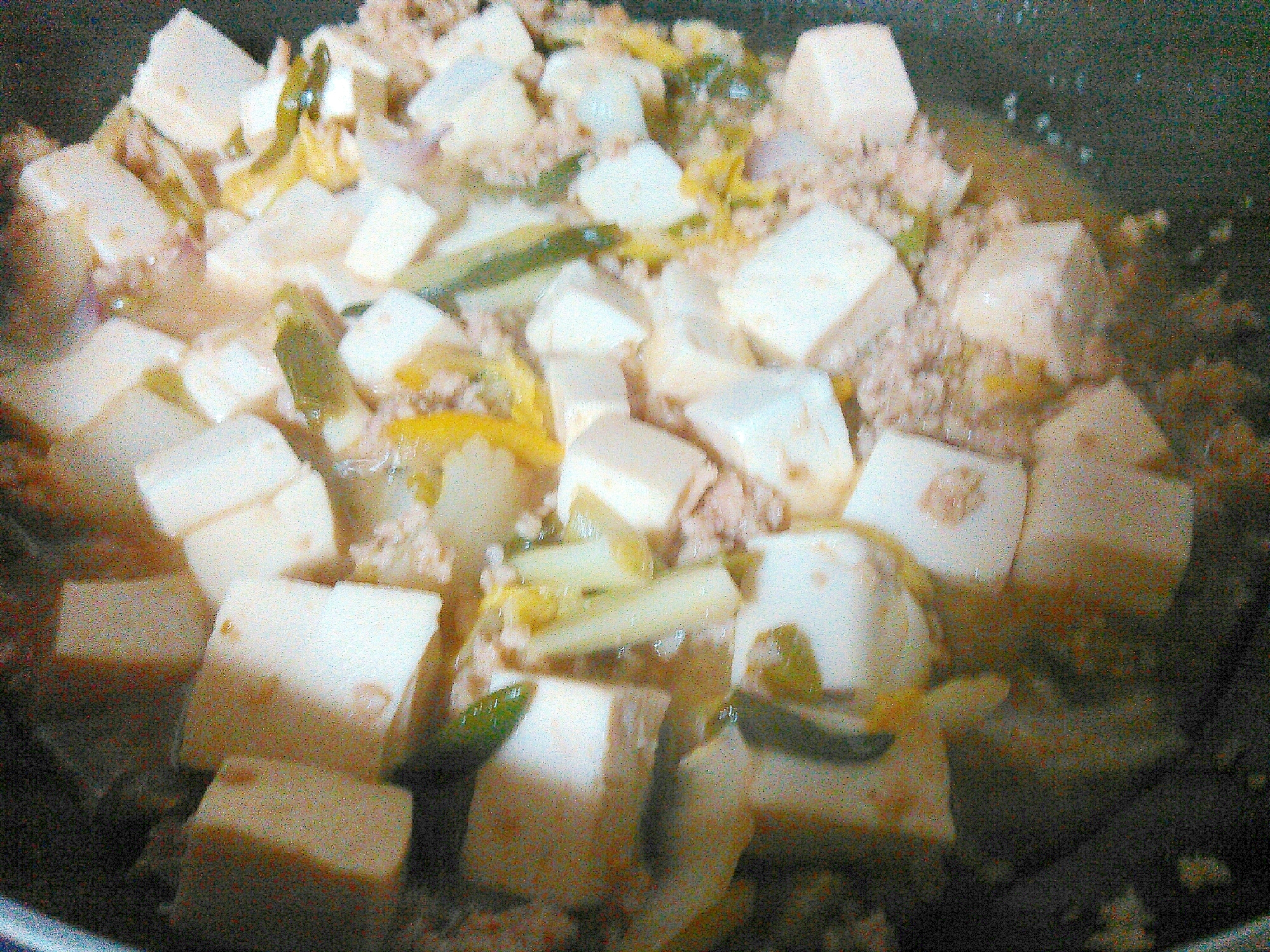 豆腐と豚挽き肉アサツキ柚子の炒めもの