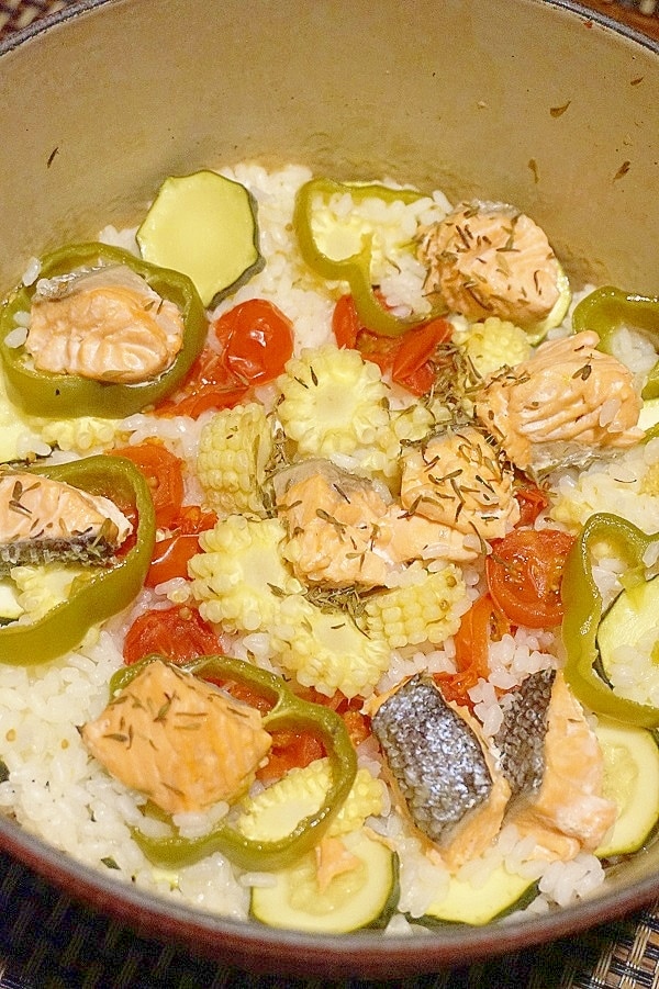 宮城食材】鮭と夏野菜のパエリア レシピ・作り方 by 酔いどれんぬ