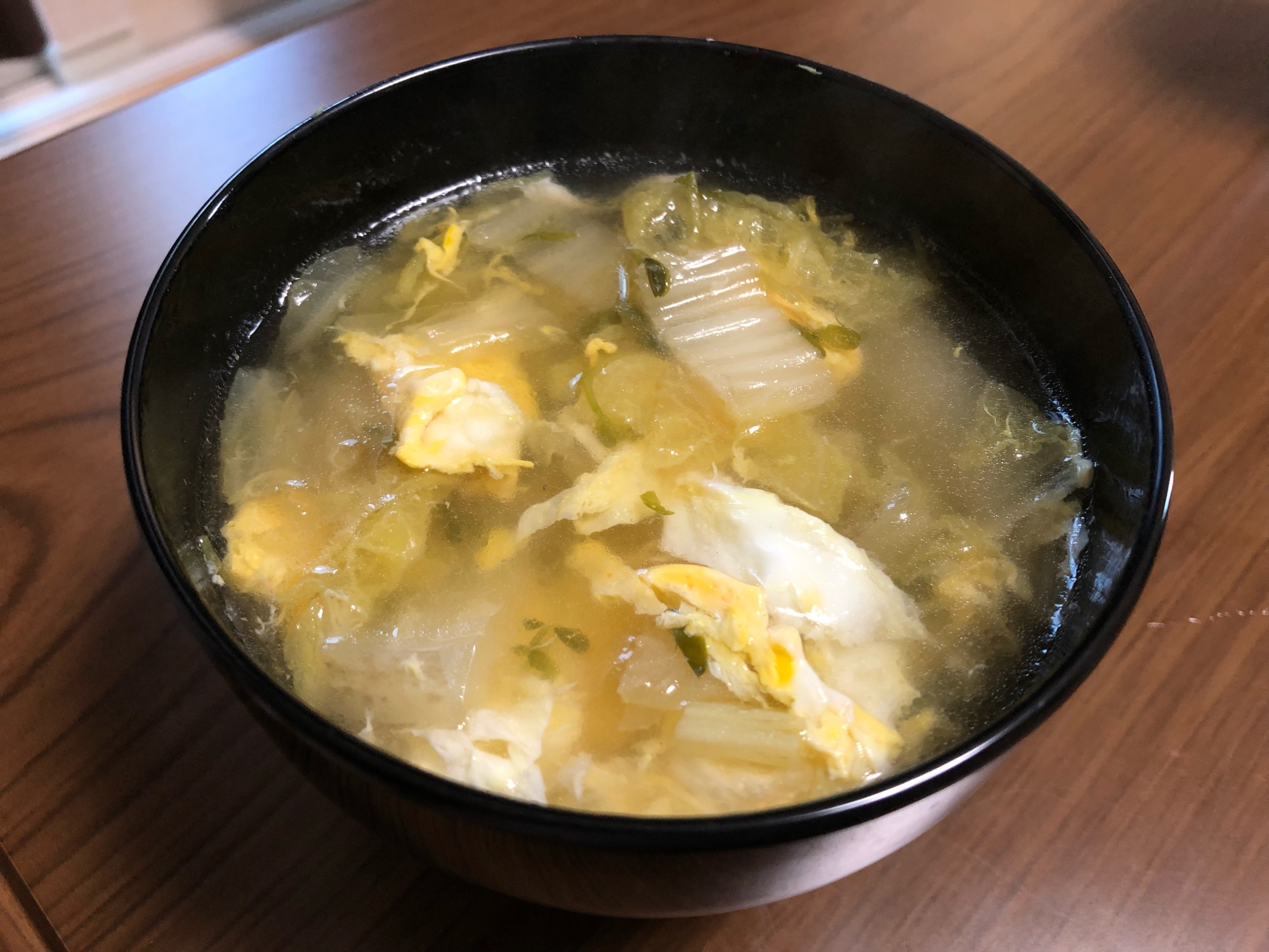 白菜と豆苗と玉子の中華スープ