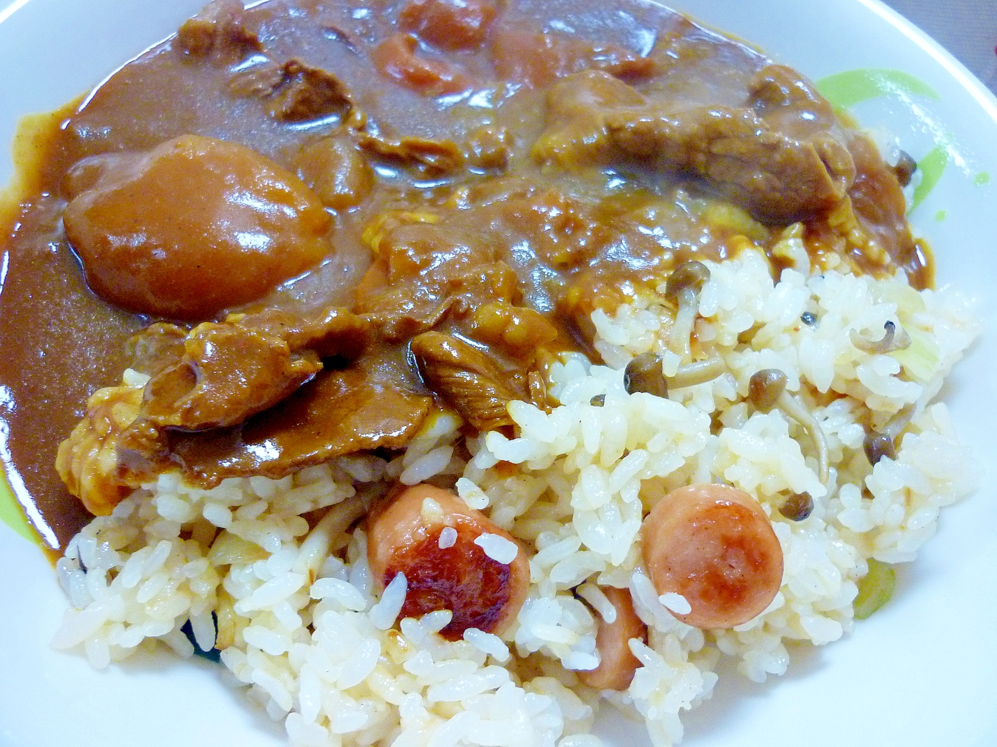 ウインナー＆しめじのバター炒飯カレー＊