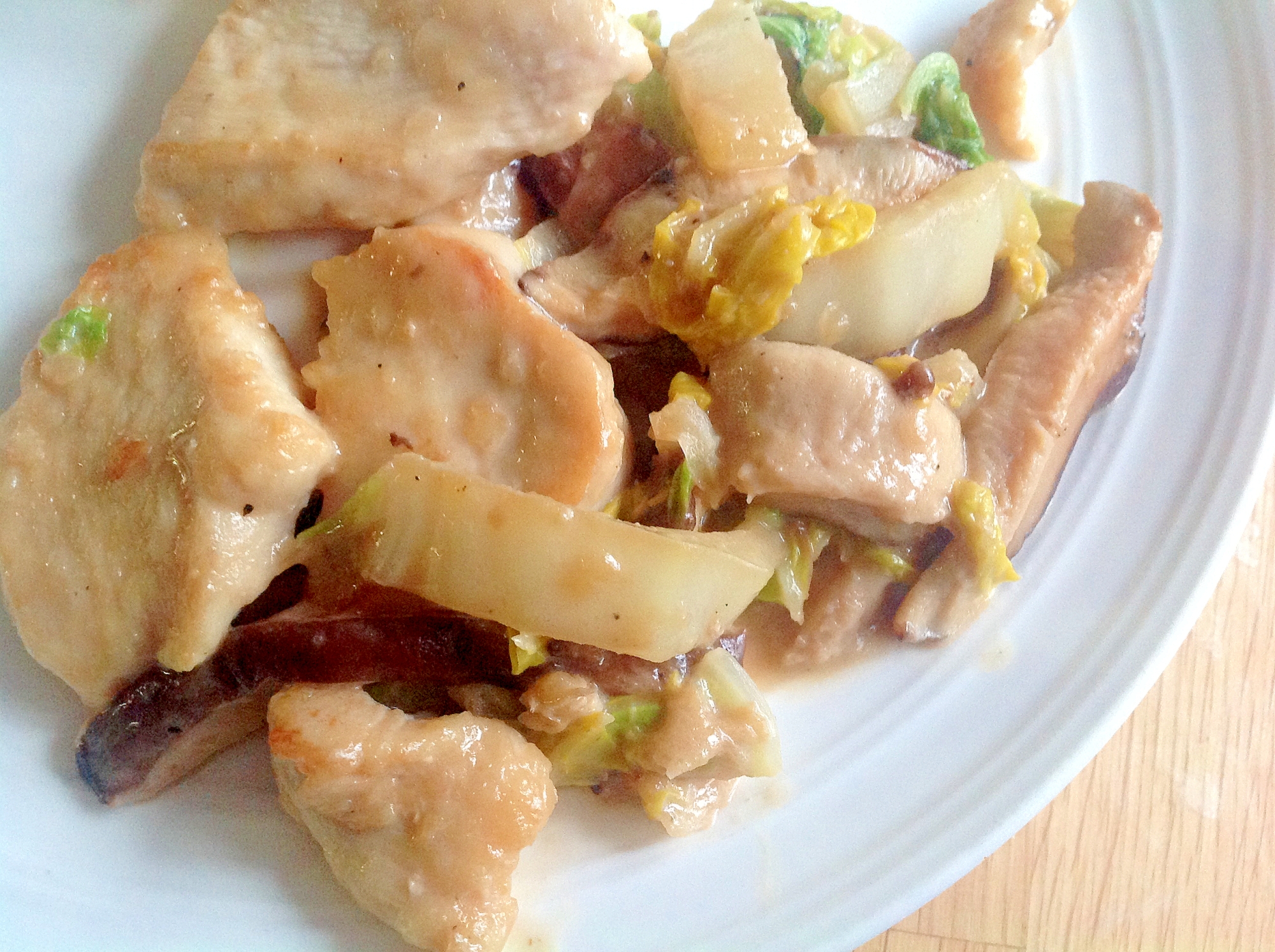 鶏胸肉と生椎茸と白菜の炒め物