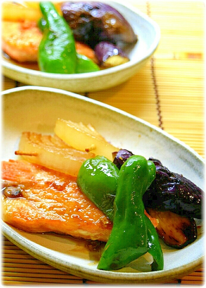 鮭と野菜のポン酢焼き