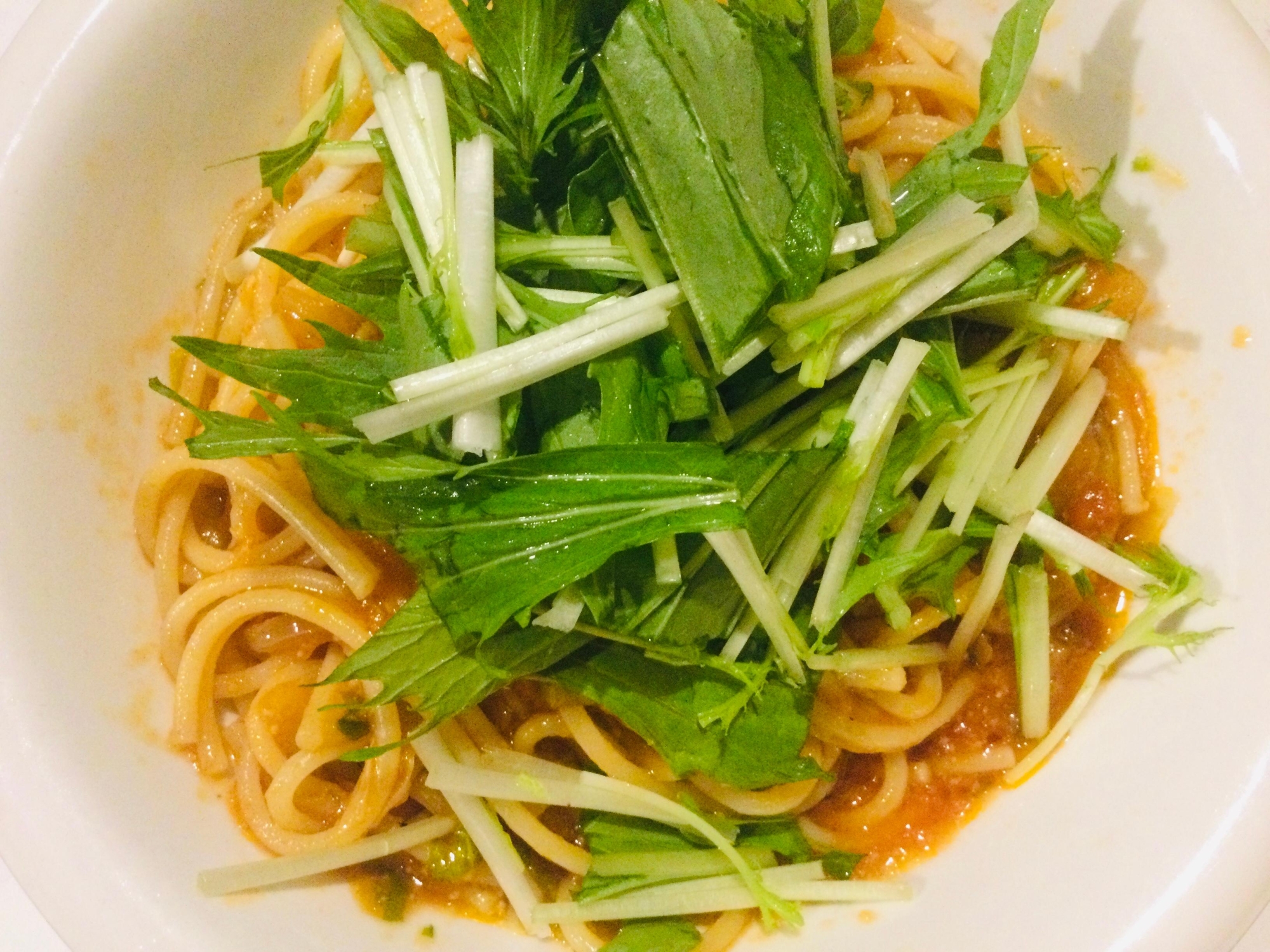 シャキシャキ水菜トマトパスタ