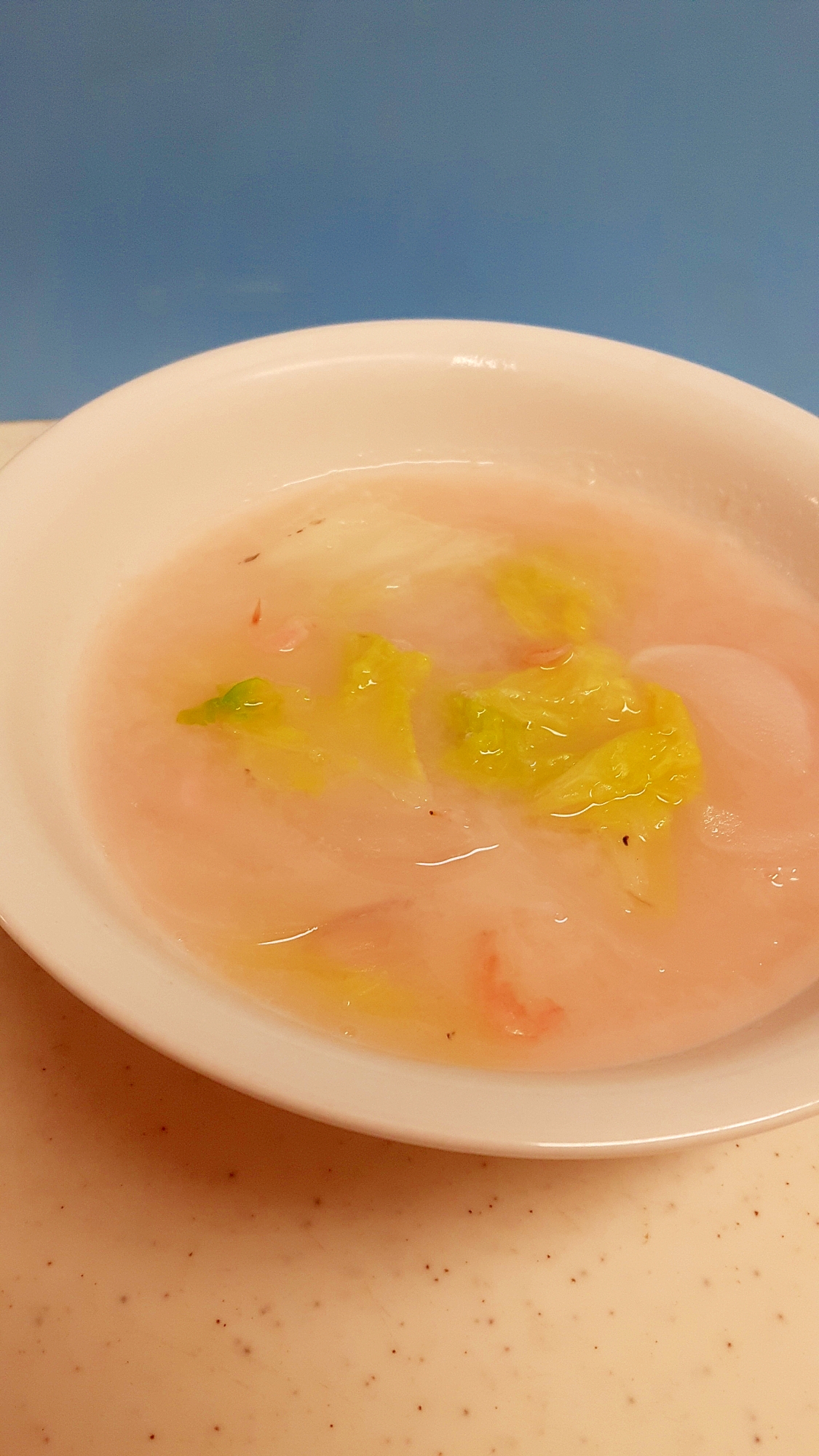 簡単(^^)白菜と桜エビのアーモンドミルクスープ♪