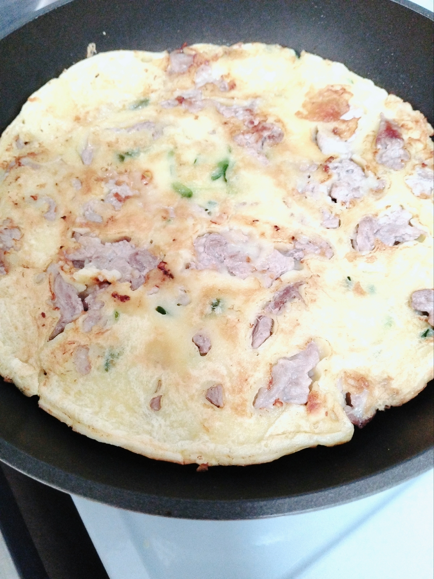 豆苗と豚肉のチヂミ