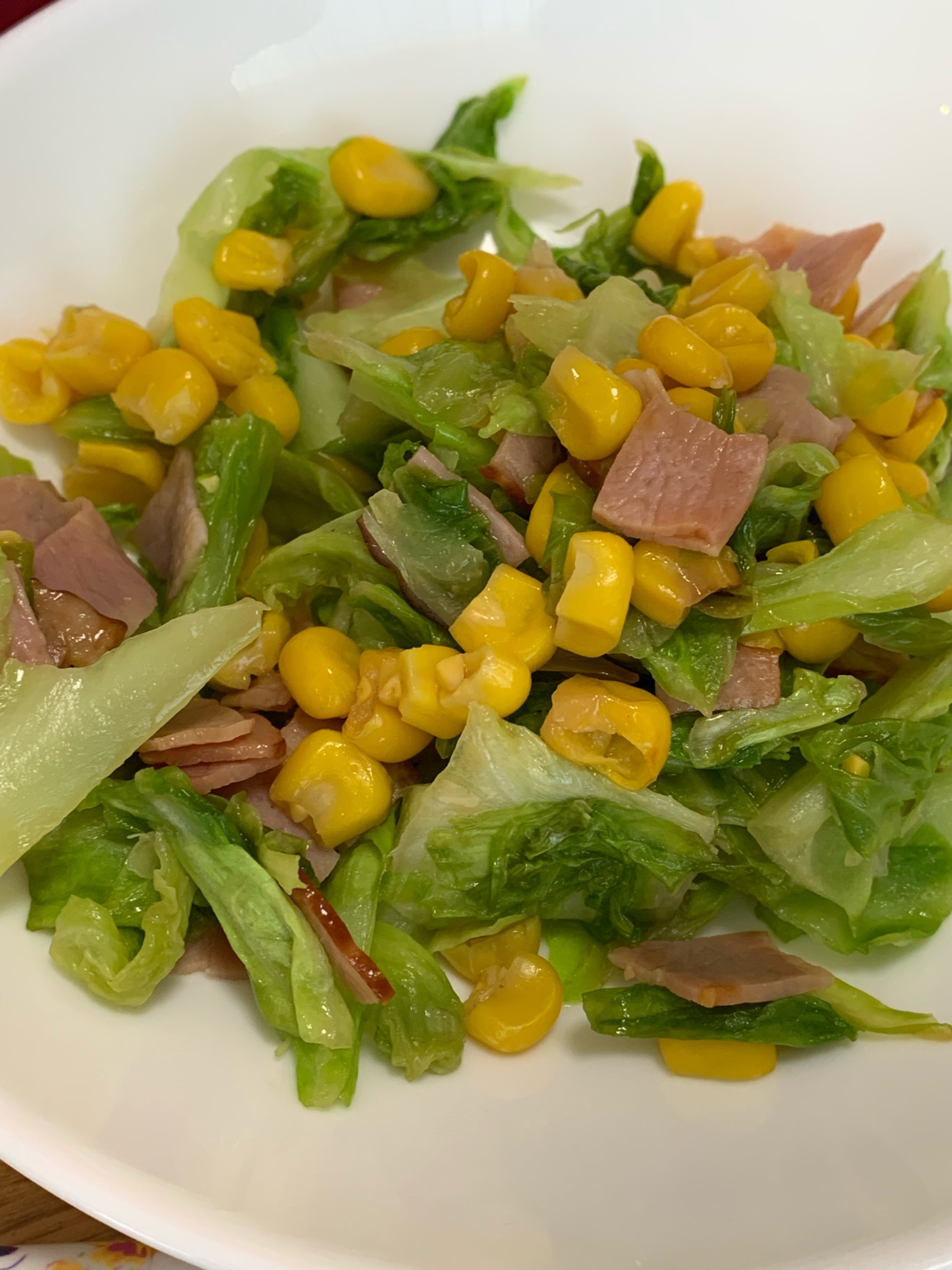 キャベツ　ベーコン  コーンバター炒め