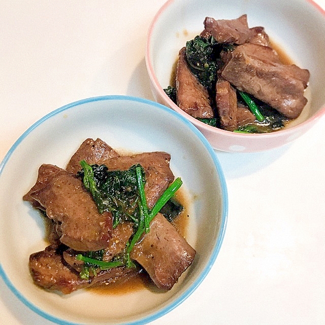 簡単おつまみ☆ハツとモロヘイヤの焼き肉のタレ炒め