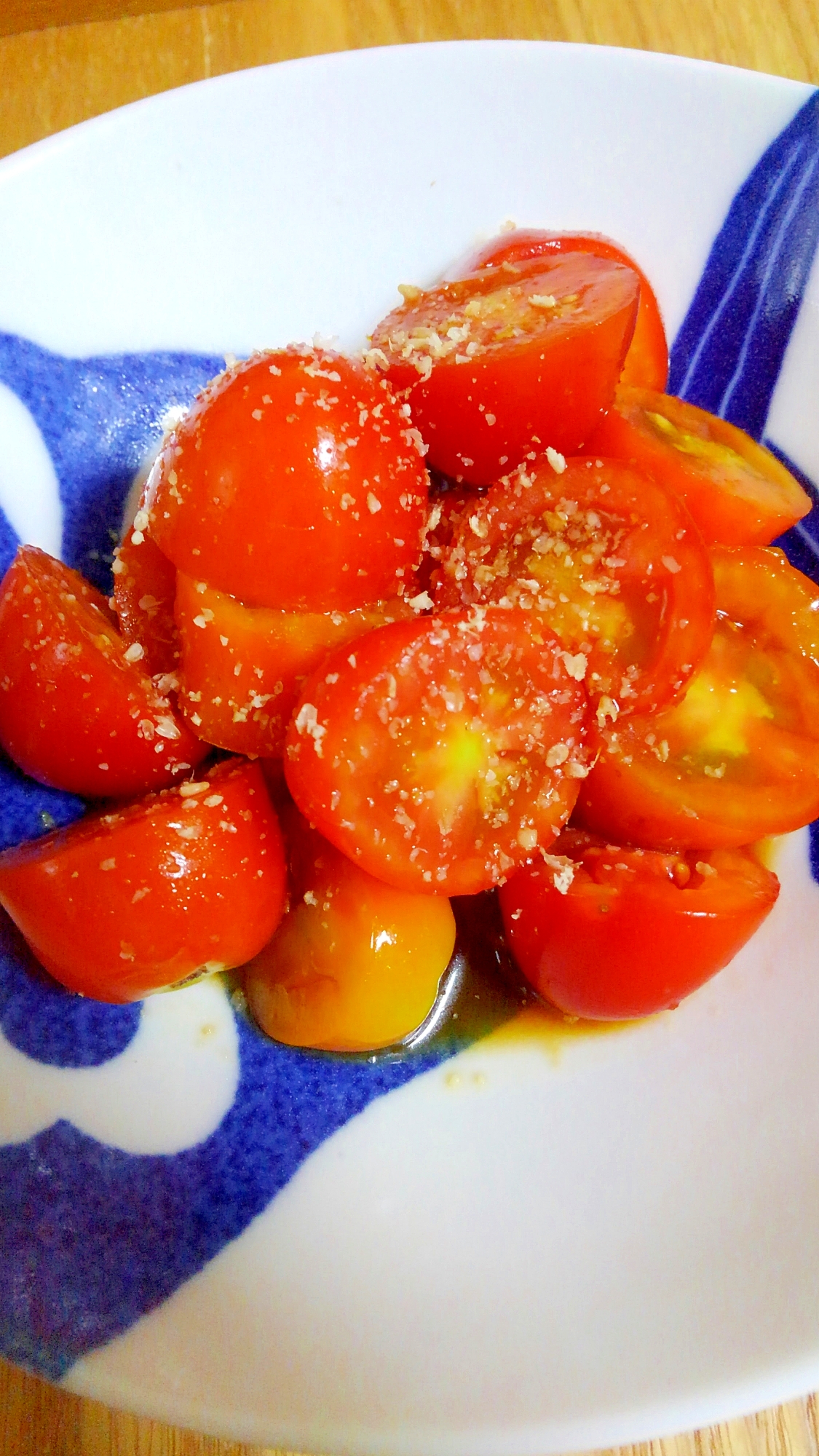 ミニトマトの酢醤油和え+生姜で