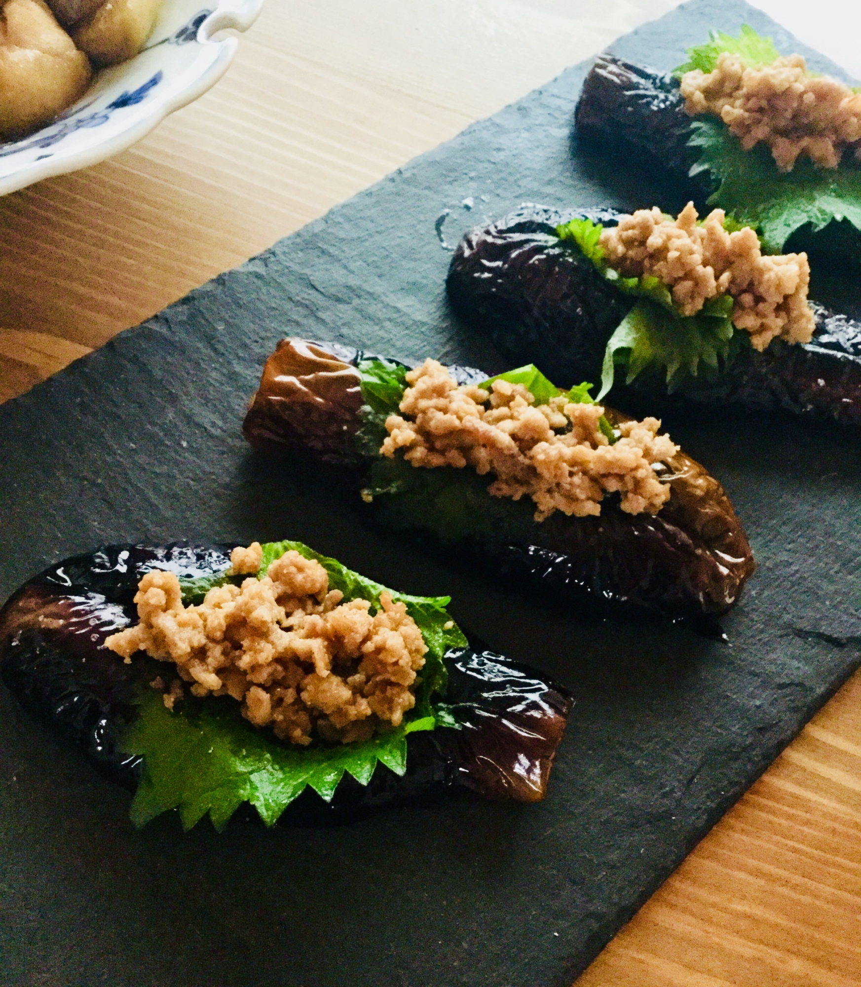 茄子のシソと挽肉はさみ揚げ