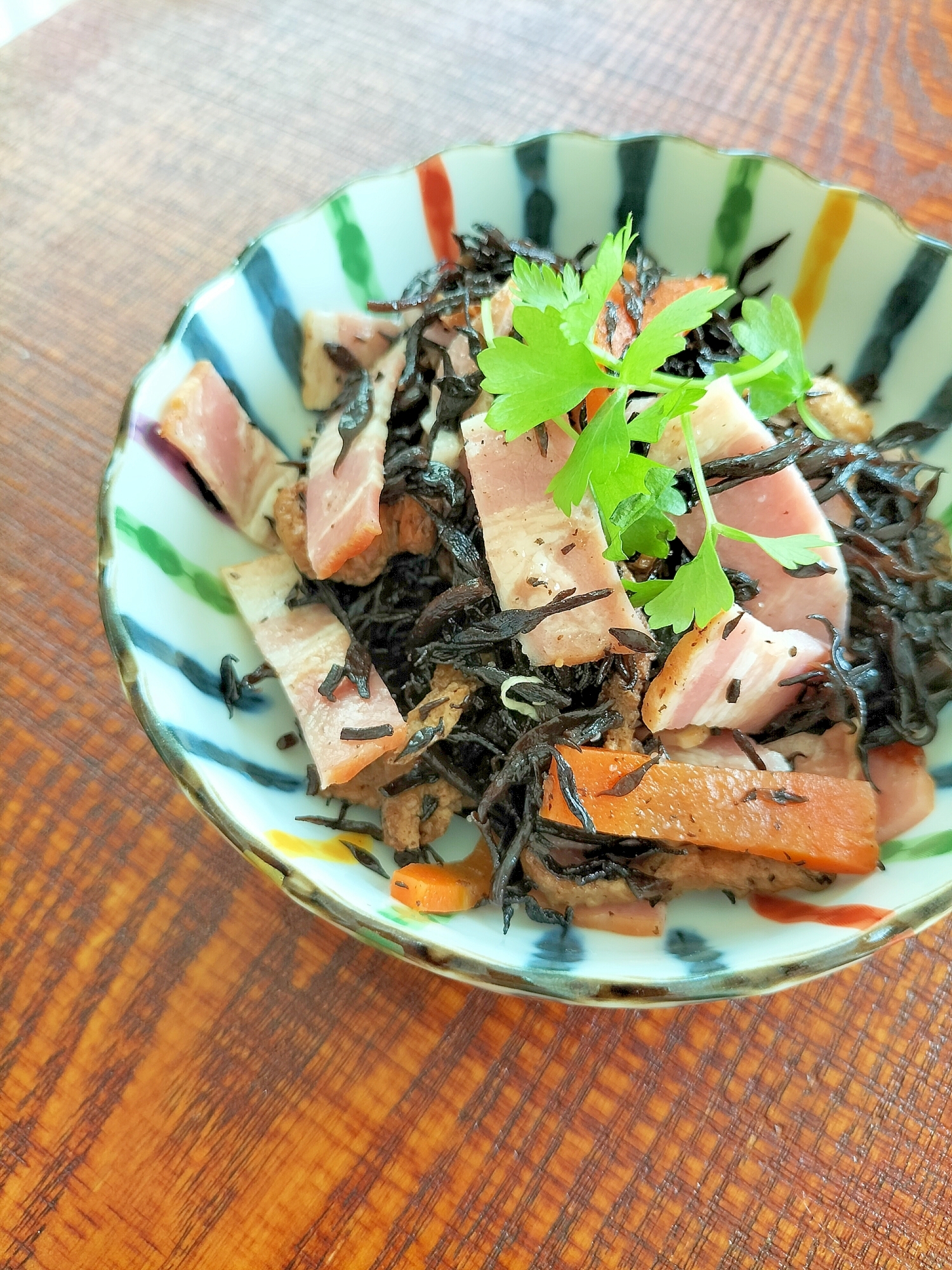 ひじきとベーコンのスパイス炒め♪
