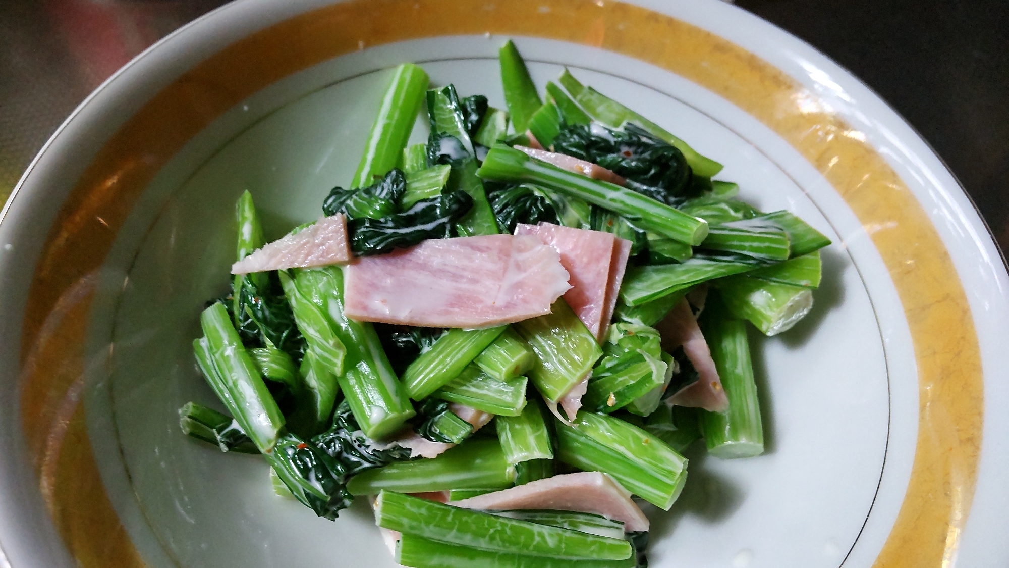 小松菜とハムのめんつゆマヨサラダ