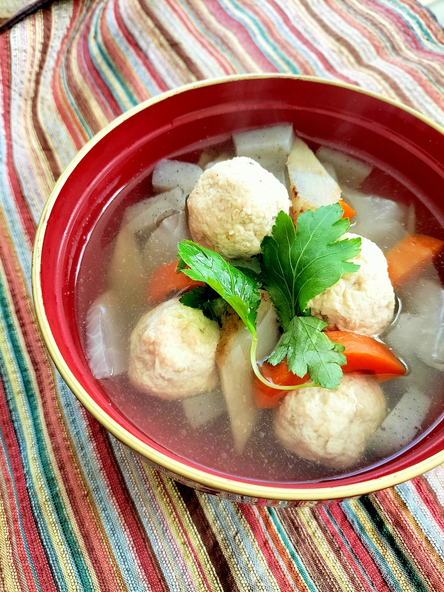 ごぼう塩だし鶏団子スープ♩