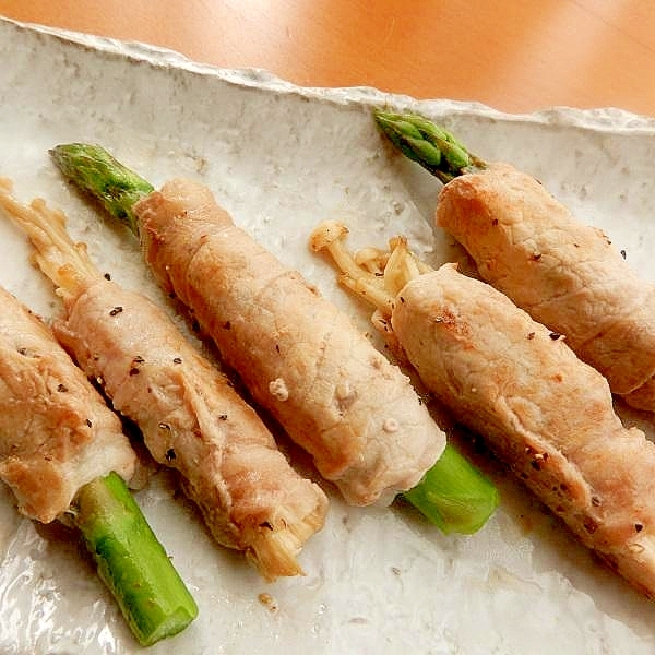 しゃぶ肉で早い❤アスパラ&エノキの肉巻き♪(弁当)