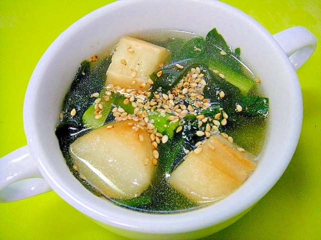 麩と小松菜わかめの中華スープ