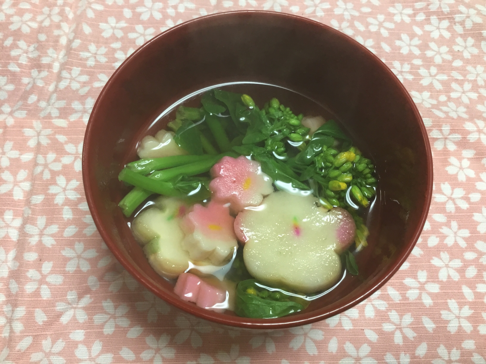 生麩と菜花のお吸い物