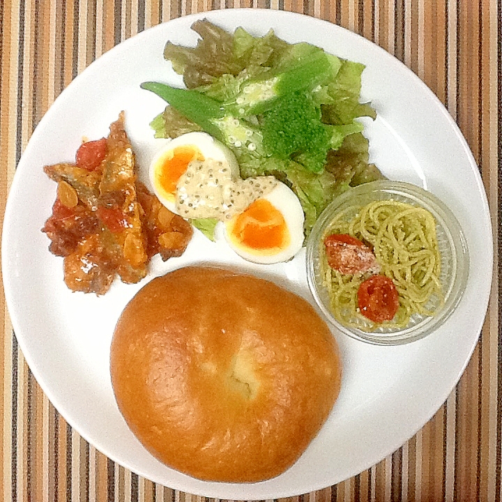 冷製ジェノベーゼパスタとゆで卵の朝ごはんプレート レシピ 作り方 By U Smyles 楽天レシピ