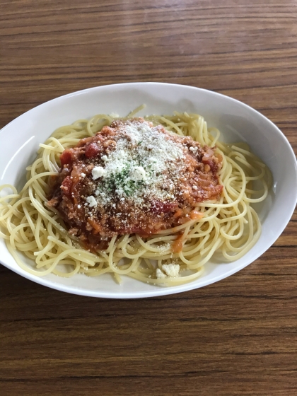 超簡単⭐️トマト缶でミートスパ