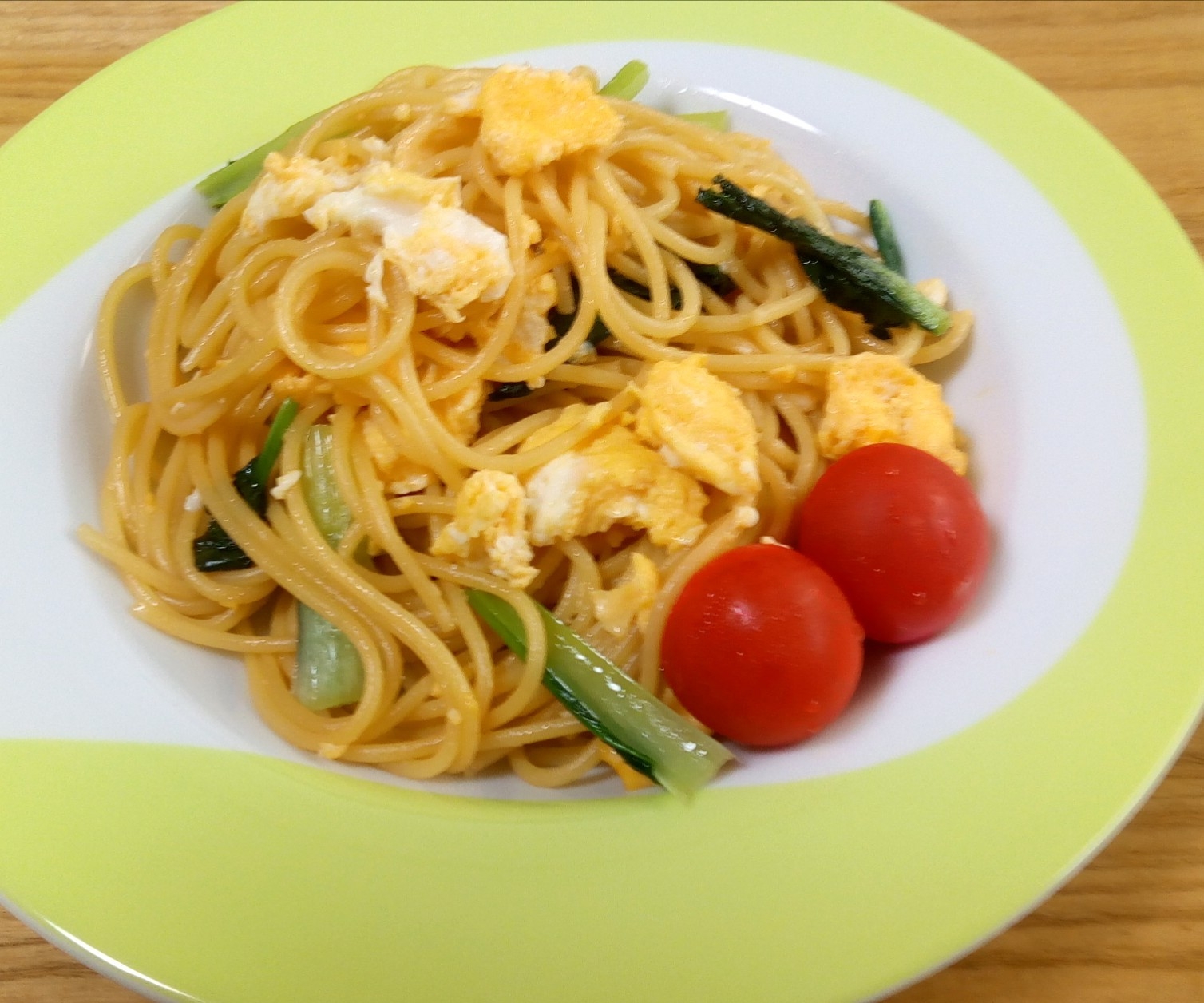 炒り卵と小松菜のスパゲティ