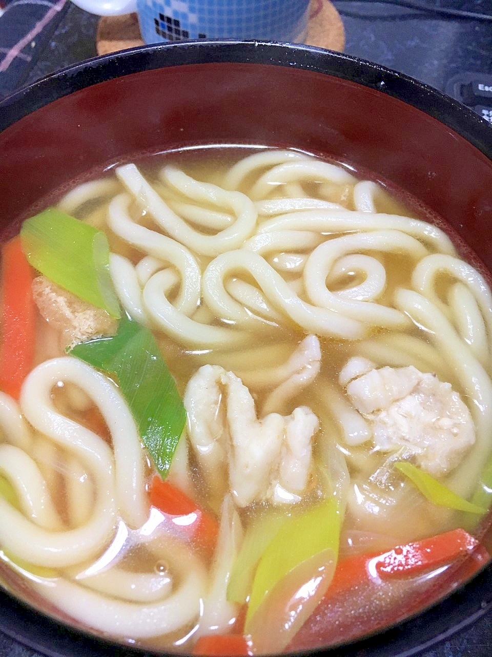 鶏皮と揚げの簡単うどん