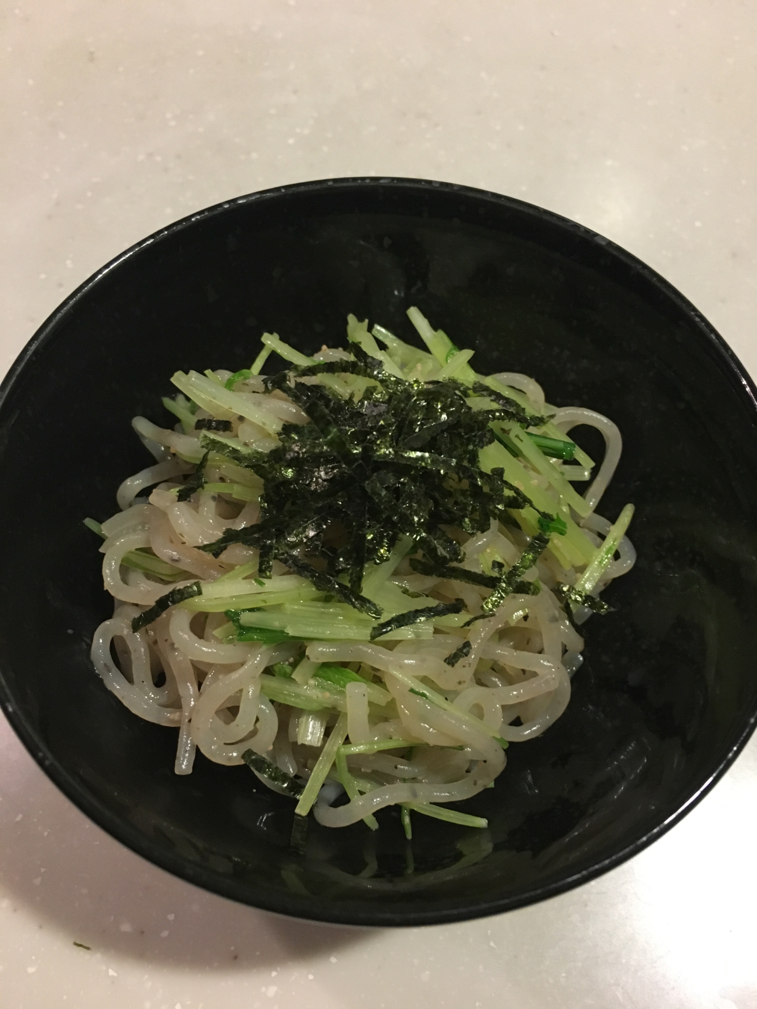 水菜と糸こんにゃくの明太子炒め