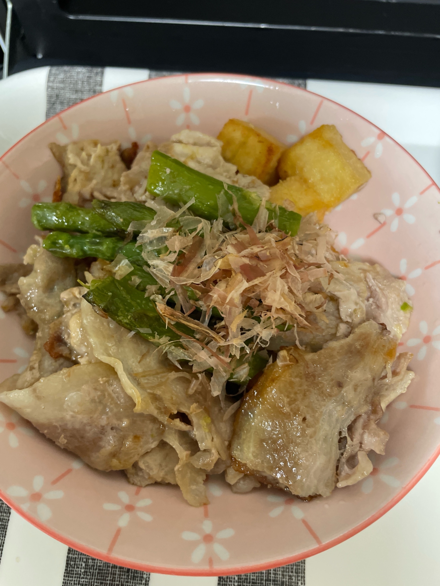 豚肉アスパラ厚揚げオイスターソース炒め✨