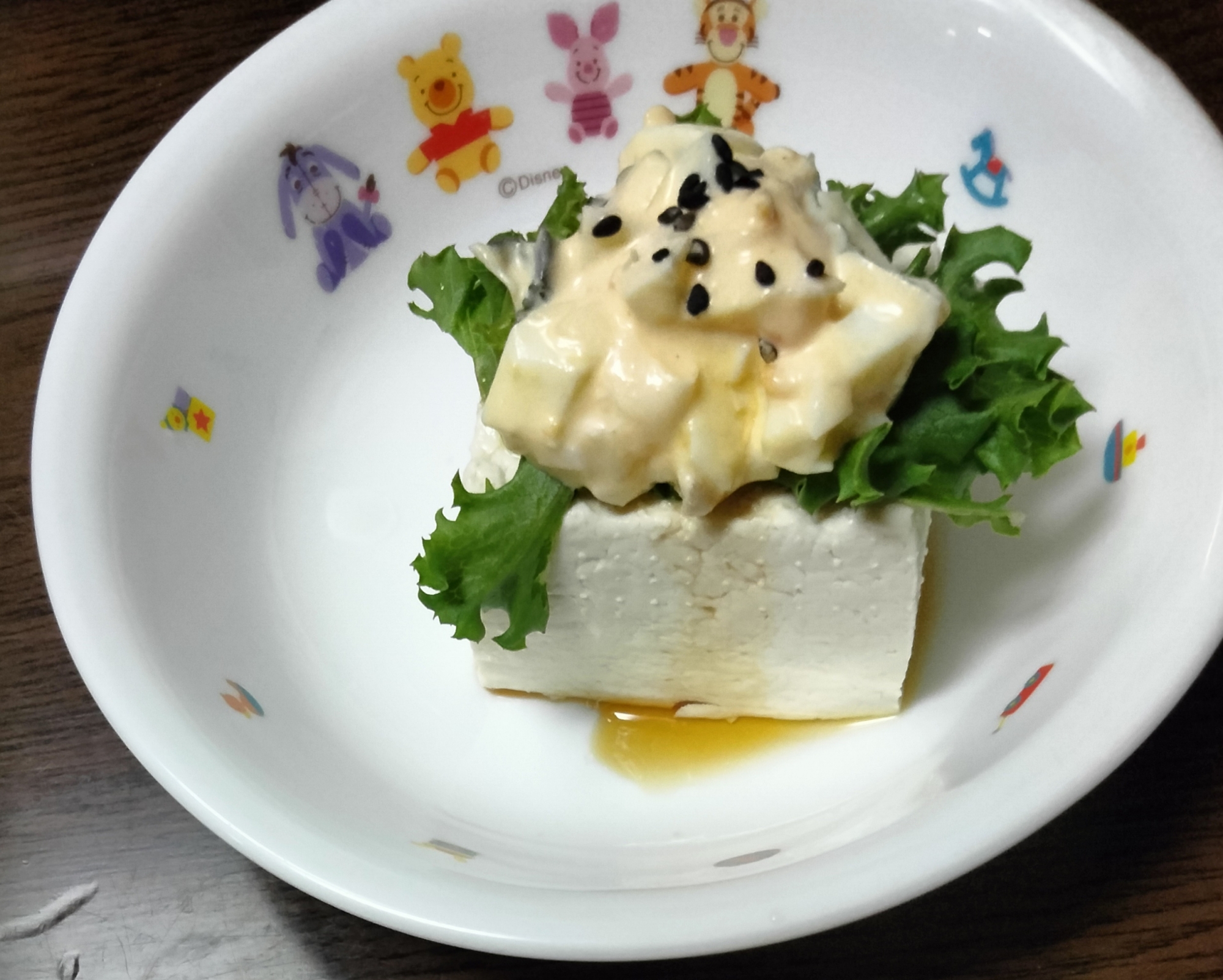 冷奴アレンジ レタス&タルタルソースのせて