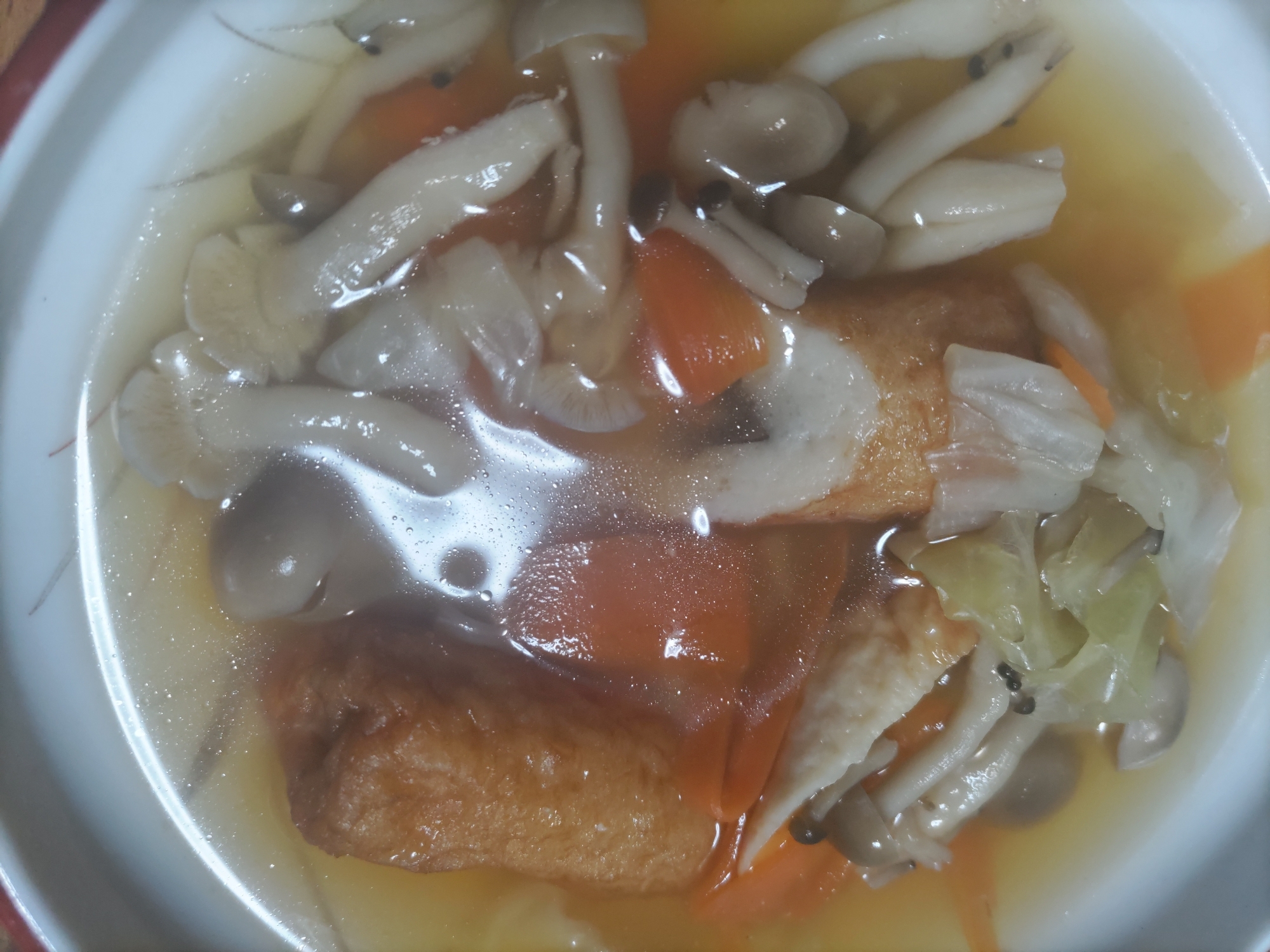 ごぼう天としめじと人参の和風スープ