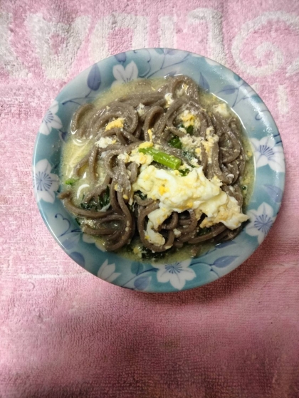 残った味噌汁で 簡単卵とじ蕎麦 +豚肉スプラウト