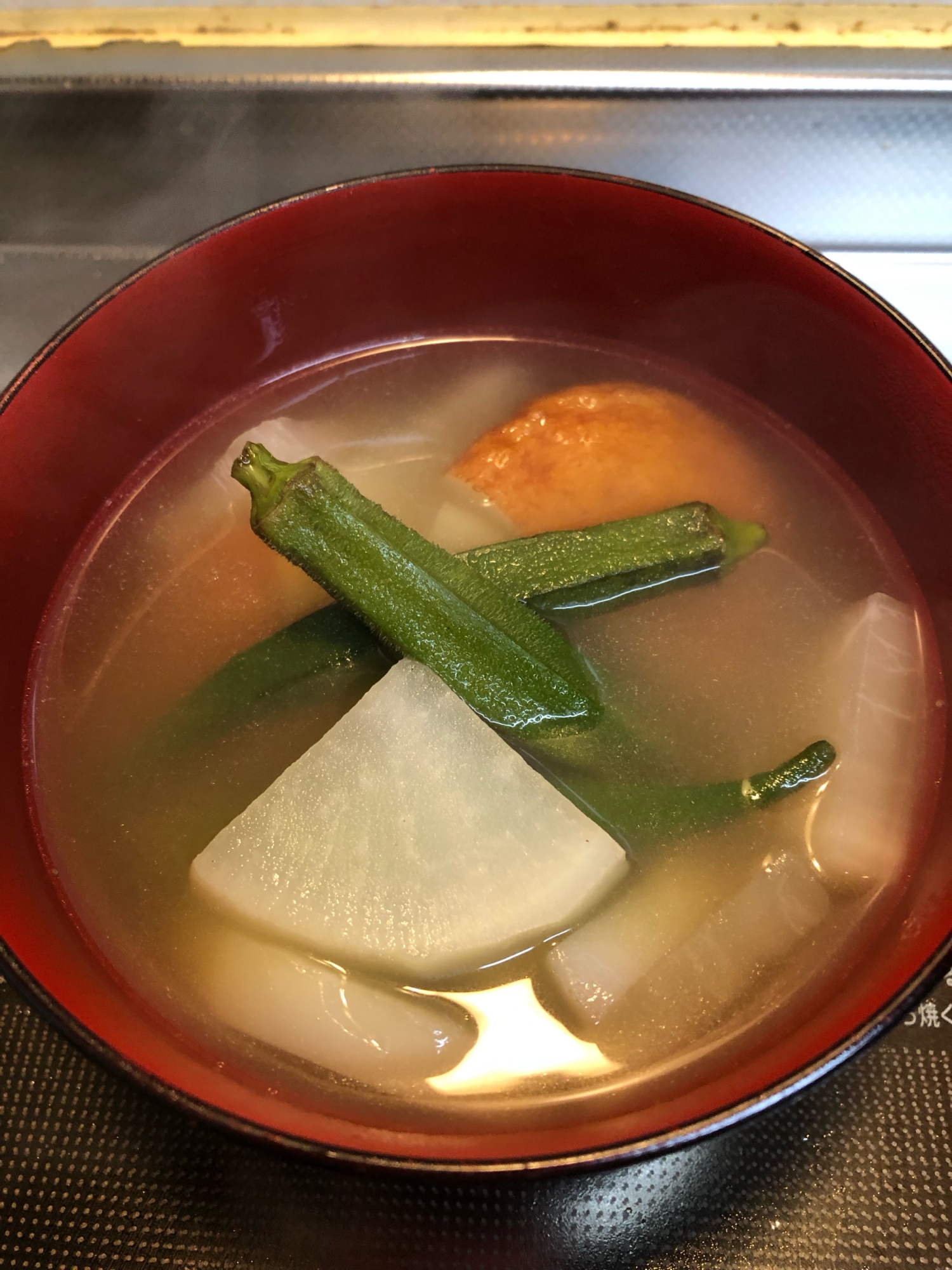 さつま揚げと大根とオクラの煮浸し汁^_^