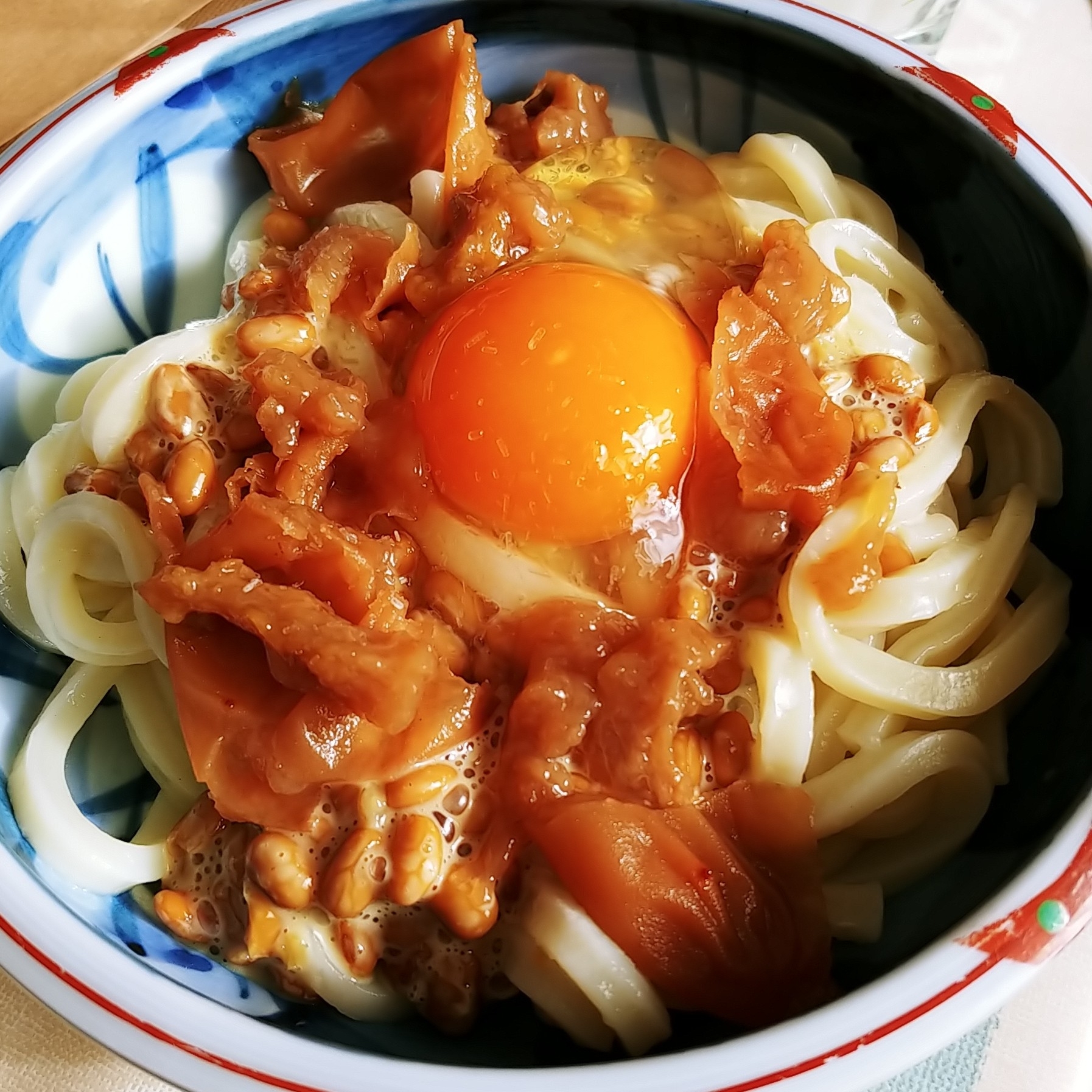 梅と納豆の釜玉うどん