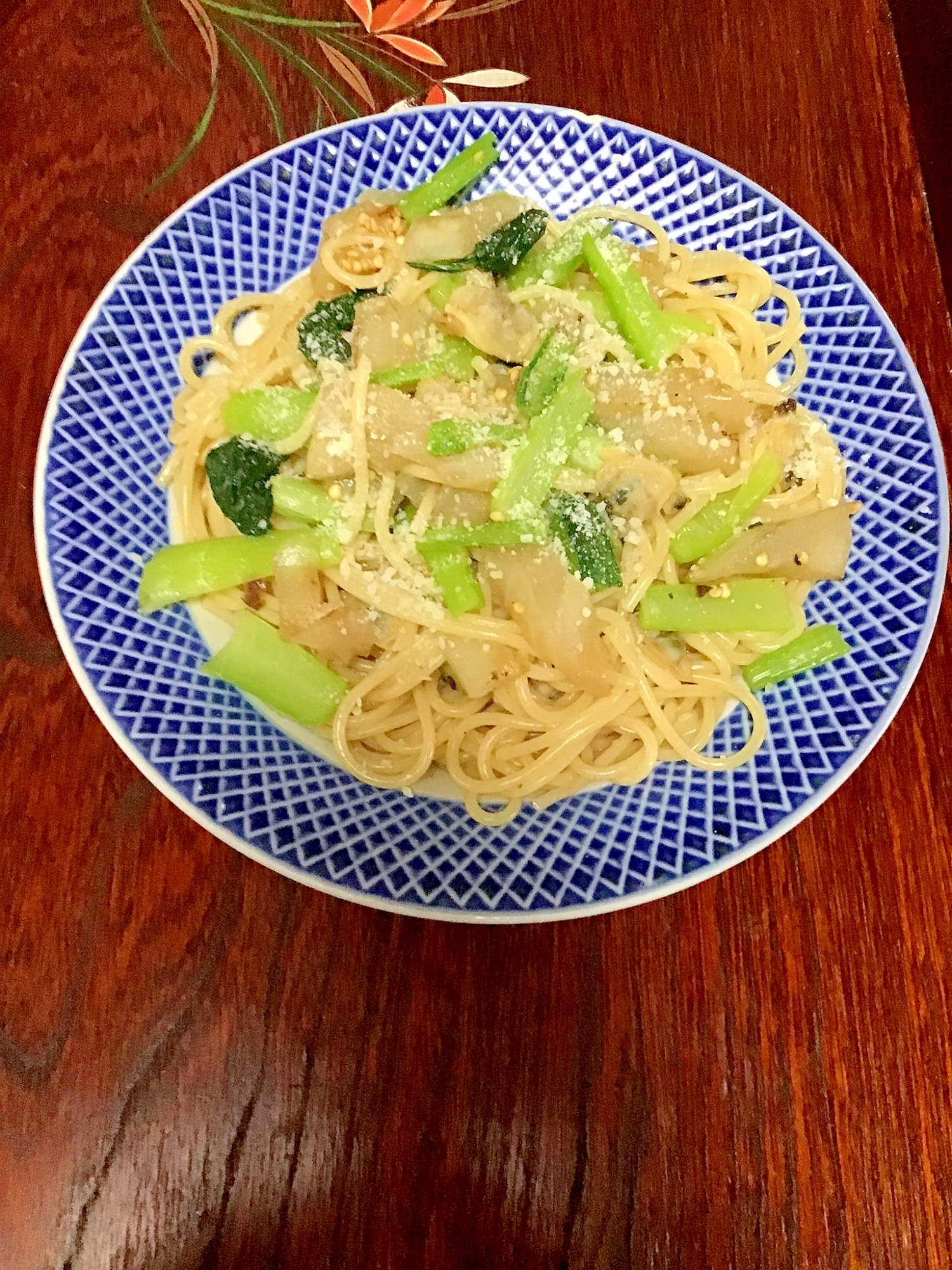 白ナスと小松菜のボンゴレ。