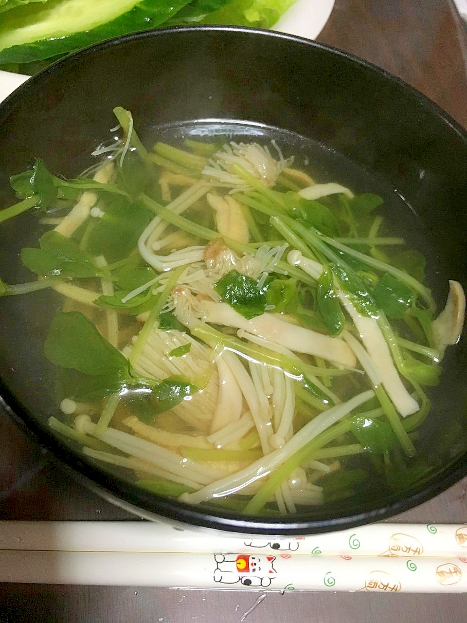 豆苗とえのきとハムの洋風スープ