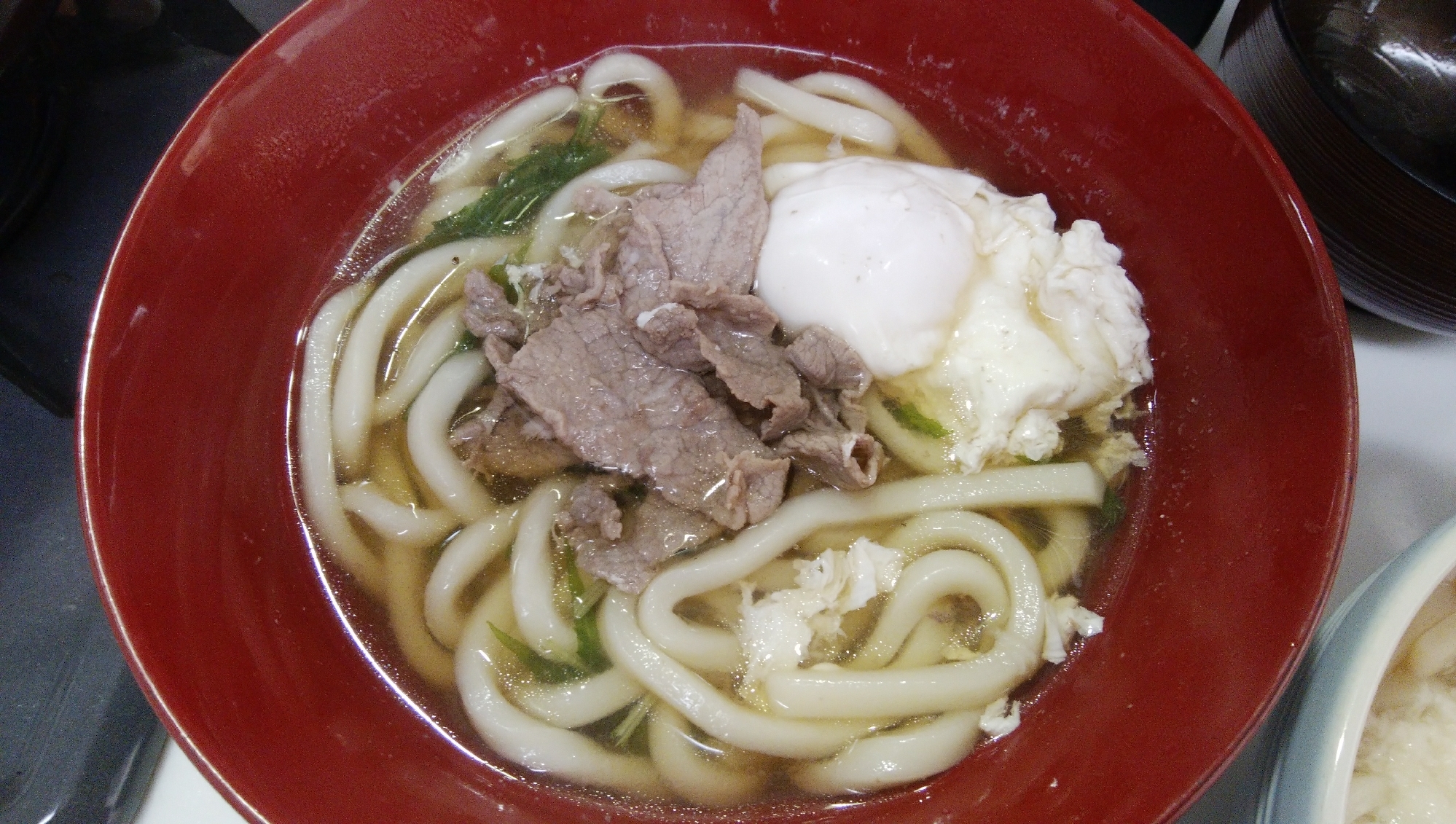 牛肉と水菜と落とし卵のうどん❤