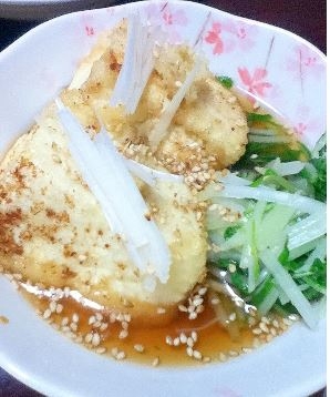 餡かけ揚げだし豆腐withハリハリ水菜。