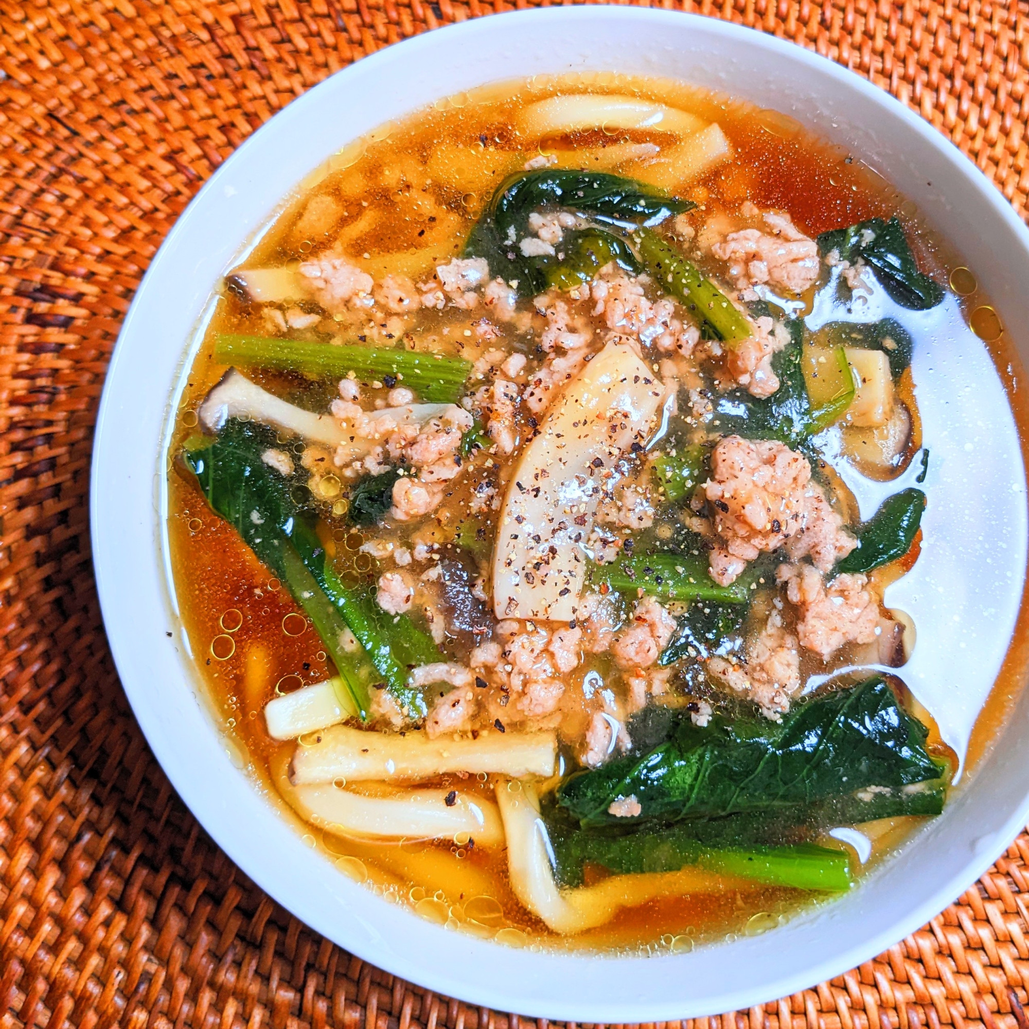 小松菜と豚ひき肉のあんかけうどん