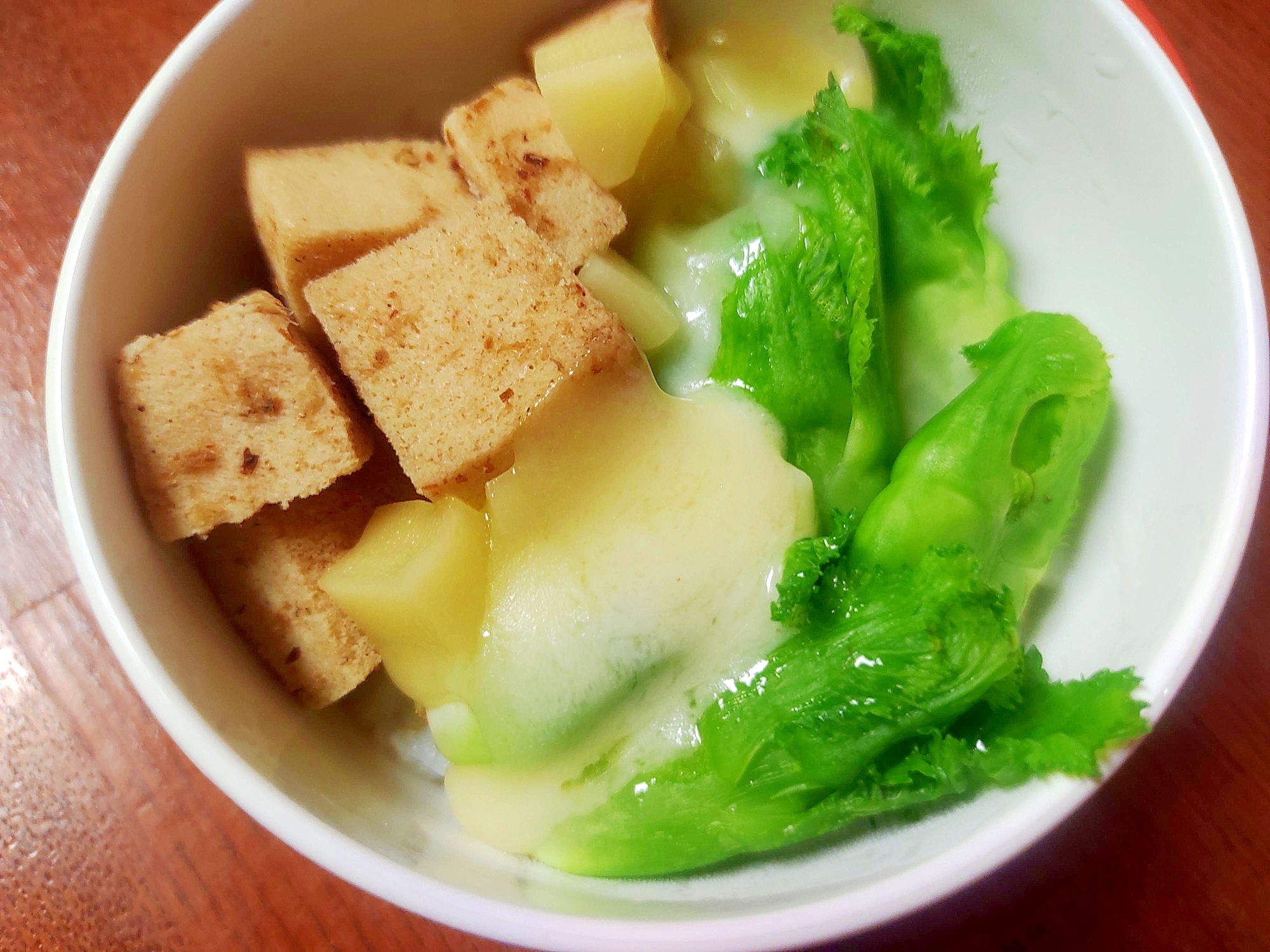簡単幼児食 高野豆腐 子持ち高菜の和風ドリア風 レシピ 作り方 By やつはしゆうこ 週末破天荒レシパー スピード承認 楽天レシピ