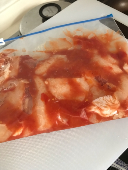 下味冷凍保存★鶏むね肉のトマト漬け