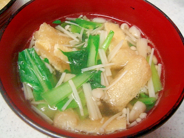 小松菜とエノキとあげの和風スープ