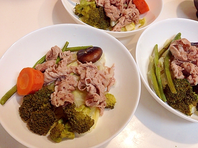 ヘルシー☆しゃぶしゃぶ肉と野菜の簡単蒸し物