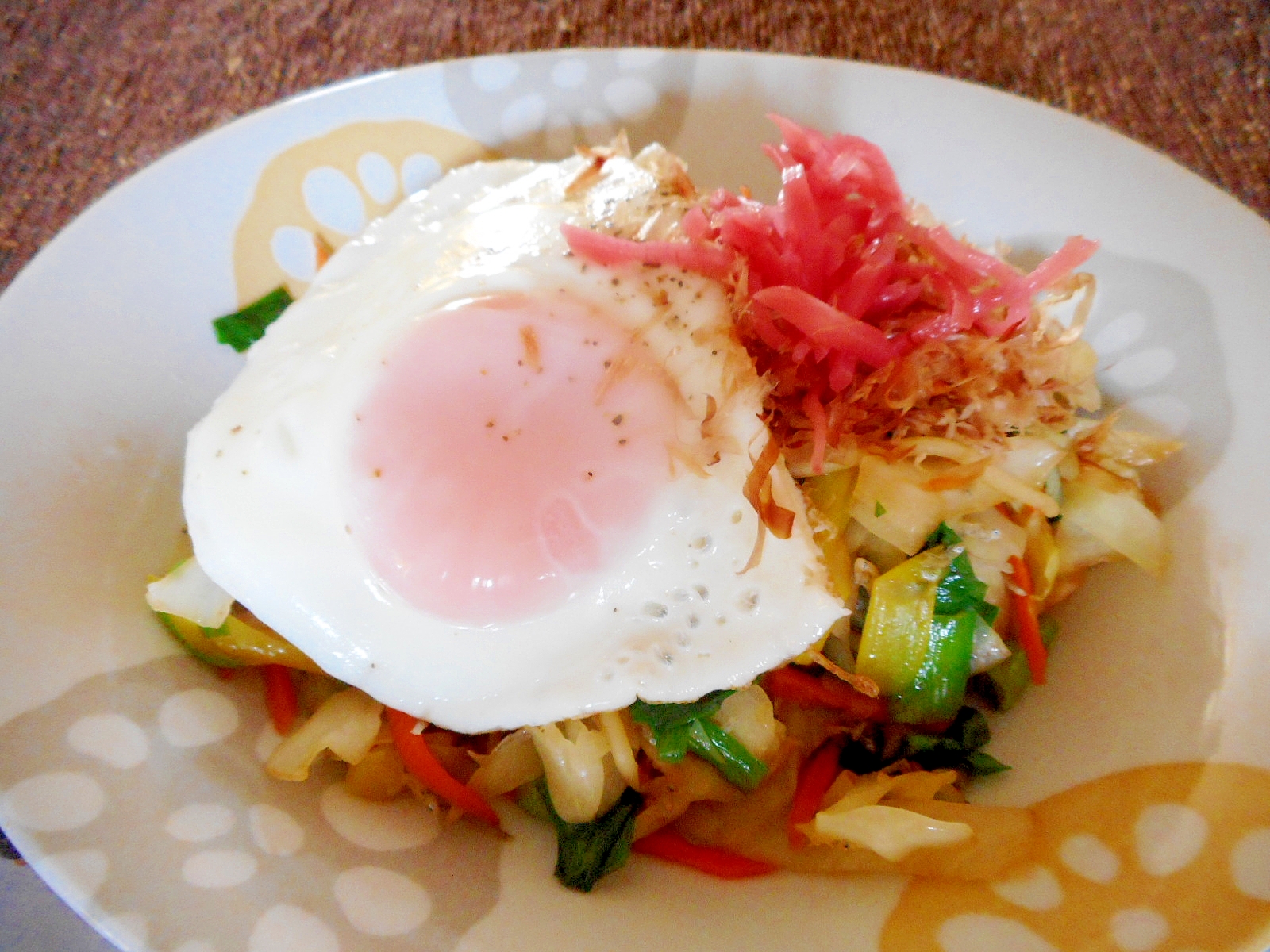 ジャコとキャベツの醤油焼きそば