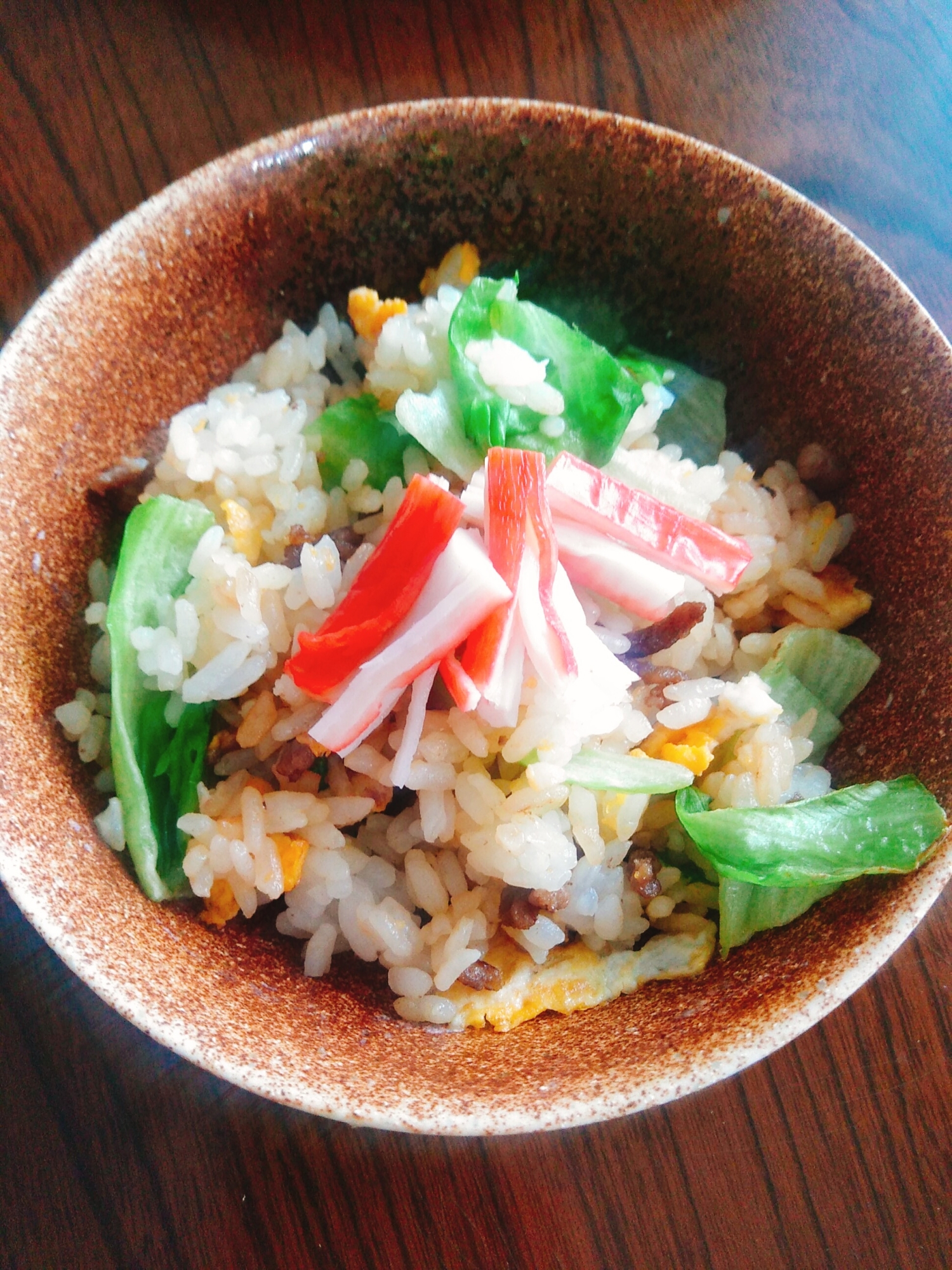 レンジでカニカマと卵のご飯