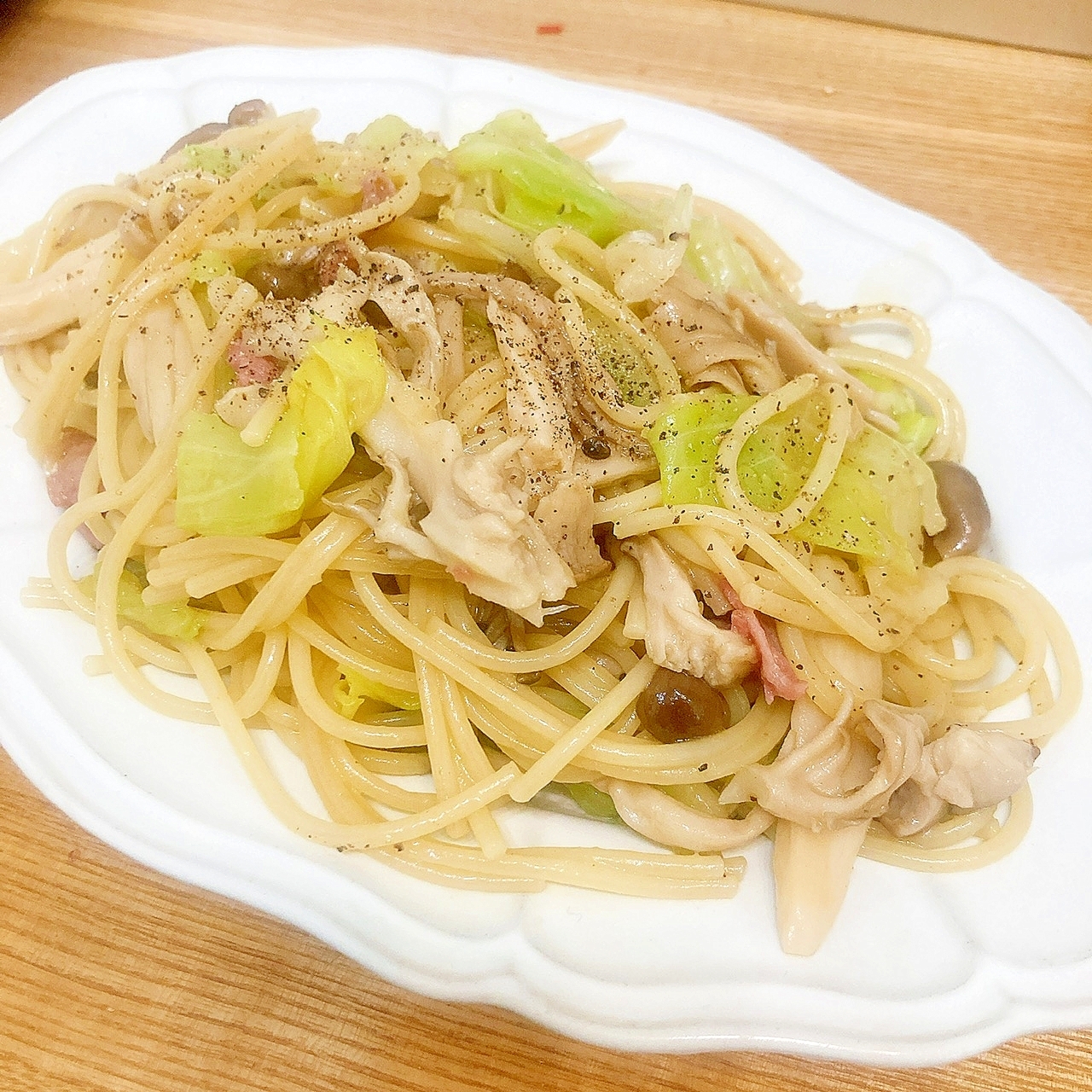 レンジで作る！春キャベツときのこのスパゲティ