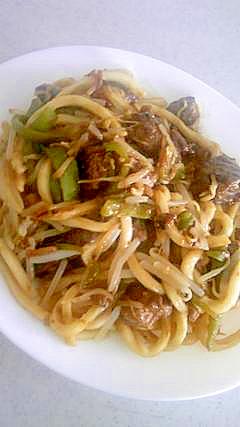 レバーでスタミナ焼きうどん