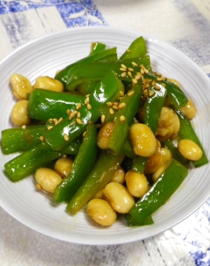 ピーマン大豆の昆布茶醤油