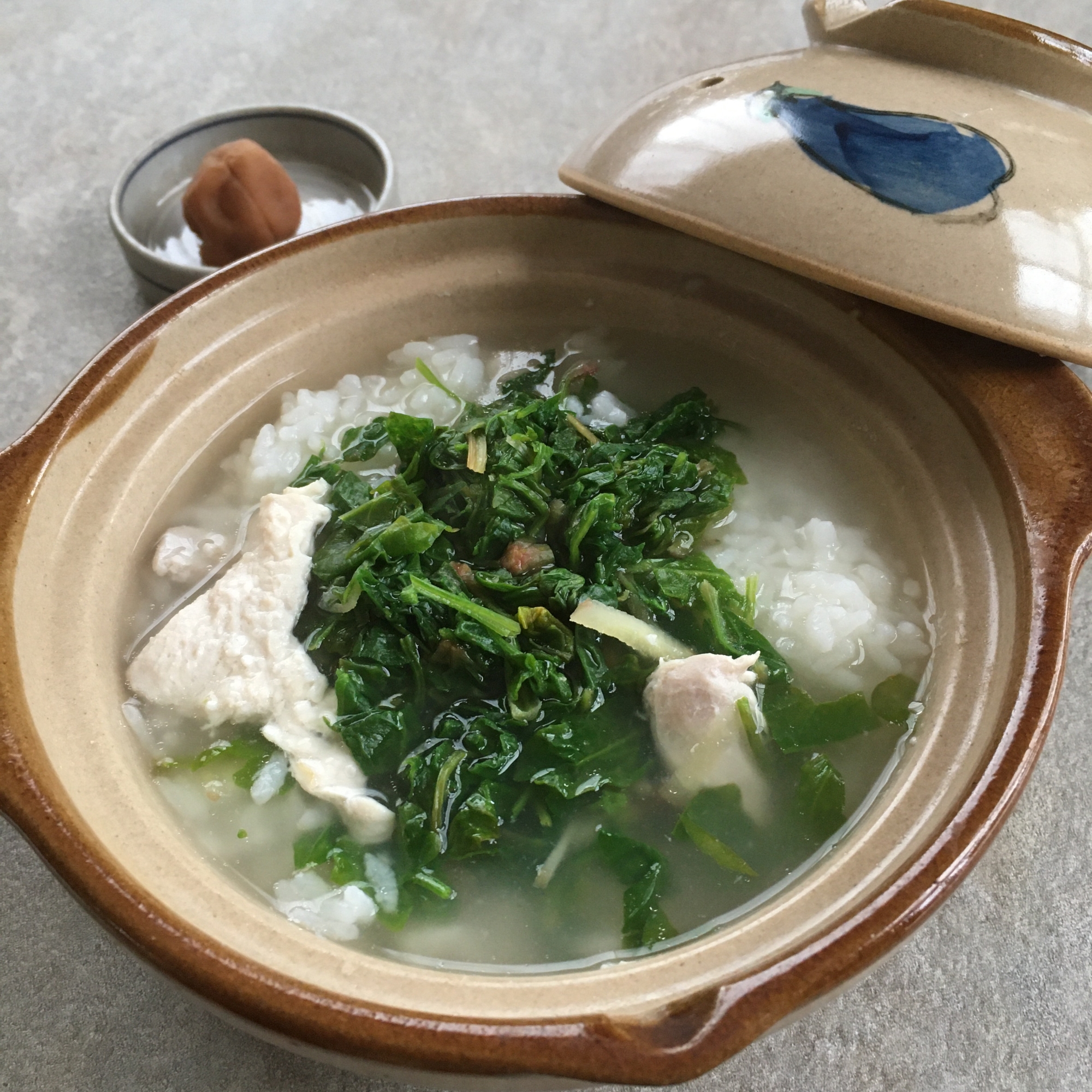 ほうれん草と鶏肉の生姜粥♪