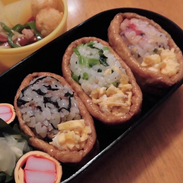 こどものお弁当 彩り三色いなり レシピ 作り方 By R Chibico 楽天レシピ こどものお弁当 彩り三色いなり レシピ 作り方 By R Chibico 楽天レシピ