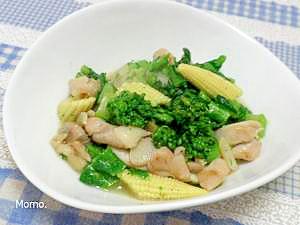ニンニク風味♪鶏肉と菜の花の炒め