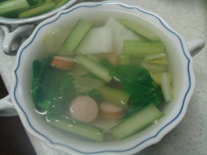 ウインナーと白菜と小松菜のスープ